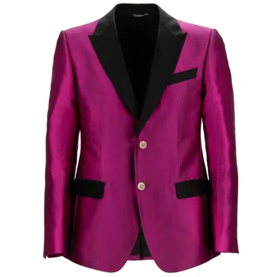 Pre-owned Dolce & Gabbana Sicilia Silk Blazer Jacket Tuxedo Peak Lapel Pink Black