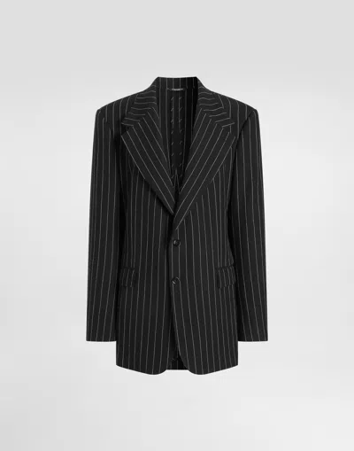 Dolce & Gabbana Sicilia Single-breasted Pinstripe Jacket In Wool And Linen In Black
