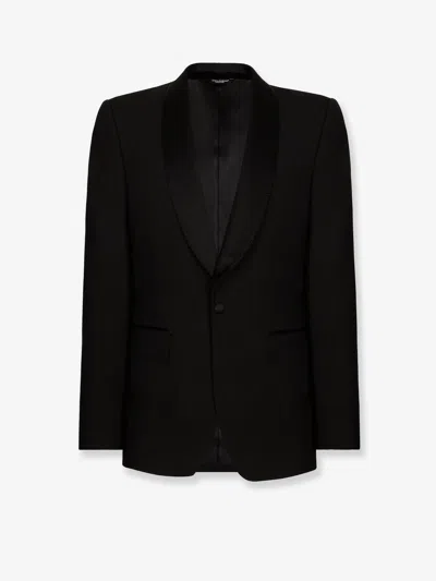 Dolce & Gabbana Sicilia Stretch Wool Tuxedo Blazer In Black