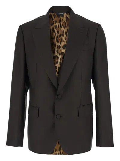 Dolce & Gabbana Men Brown Single-breasted Jacket With Peak Revers In Wool Man In Black