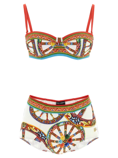 Dolce & Gabbana Sicilian Carretto Print Bikini In Blue