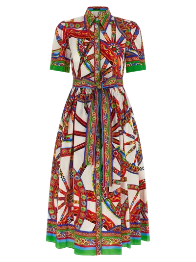 Dolce & Gabbana Sicilian Carretto Print Cotton Dress In Multicolor