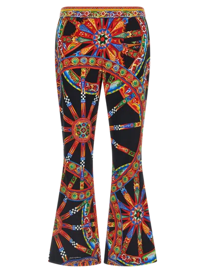 Dolce & Gabbana Sicilian Carretto Print Silk Trousers In Multi