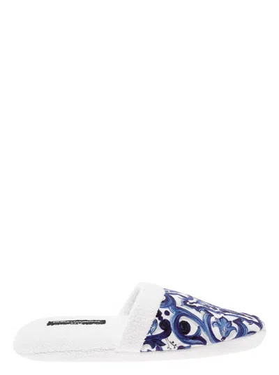 Dolce & Gabbana Sicilian Cart Print Cotton Slipper In White