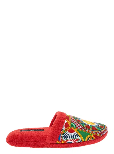 Dolce & Gabbana Sicilian Cart Print Slipper In Red