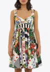 Dolce & Gabbana Sicilian Patchwork Mini Flared Dress In Multicolor