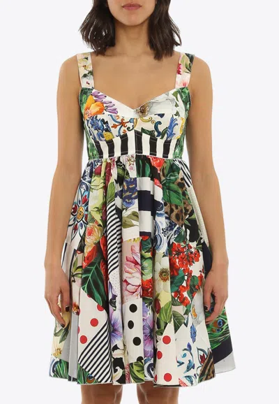 Dolce & Gabbana Sicilian Patchwork Mini Flared Dress In プリント