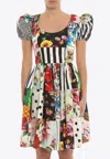 Dolce & Gabbana Sicilian Patchwork Mini Poplin Dress In Multicolor