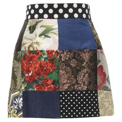 Pre-owned Dolce & Gabbana Dolce Gabbana Sicililan Patchwork Multi Floral Jacquard Short Skirt It38 Xs In Black