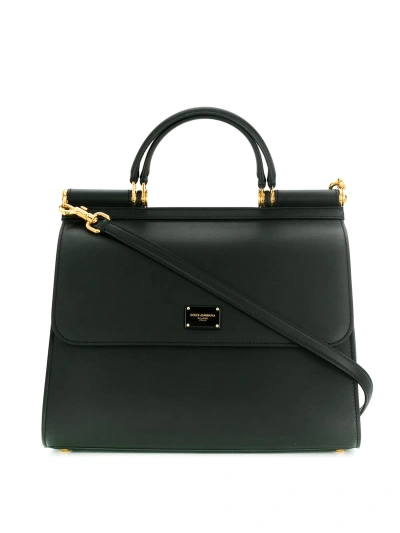 Dolce & Gabbana Sicily 58 Large Leather Bag In Black