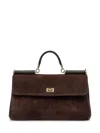 Dolce & Gabbana Sicily Small Leather-trimmed Suede Shoulder Bag In Brown