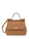 Dolce & Gabbana 'sicily' Beige Medium Handbag With Adjustable And Removable Shoulder Strap And Logo Plaque On The Fr In Brown