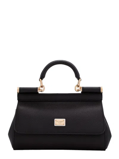 Dolce & Gabbana Sicily Black Handbag With Adjustable And Removable Shoulder Strap And Logo Plaque On The Front In Gr