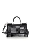 Dolce & Gabbana 'sicily' Black Handbag With All-over Rhinestone In Satin Blend Woman In Black