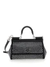 Dolce & Gabbana 'sicily' Black Handbag With All-over Rhinestone In Satin Blend Woman