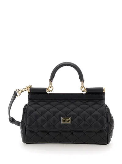 Dolce & Gabbana 'sicily' Black Handbag With Logo Plaque In Quilted Leather Woman