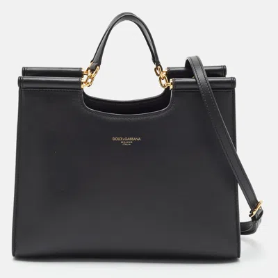 Pre-owned Dolce & Gabbana Sicily Black Leather Shopper Tote