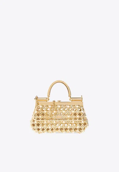 Dolce & Gabbana Sicily Box Pearl-embellished Top Handle Bag In Gold