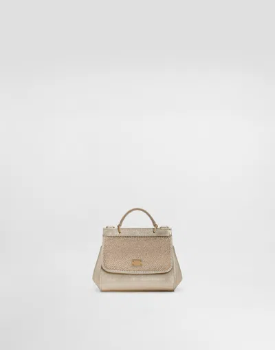 Dolce & Gabbana Kids' Sicily Calfskin Handbag With Rhinestones In Gray