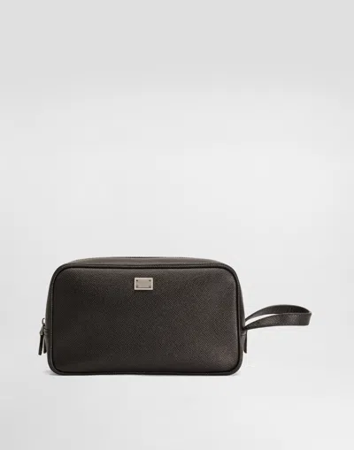 Dolce & Gabbana Sicily Calfskin Necessaire In Black