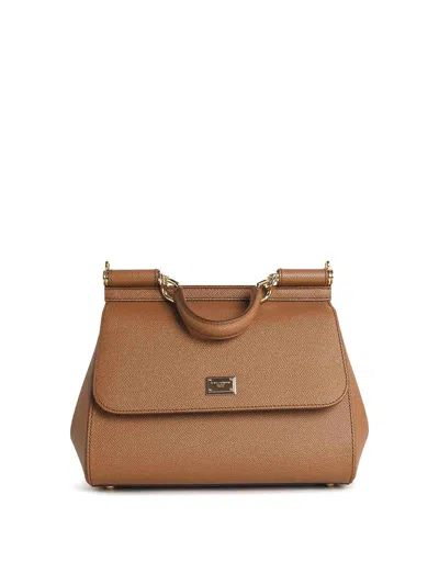 Dolce & Gabbana Sicily Camel Leather Bag In Brown