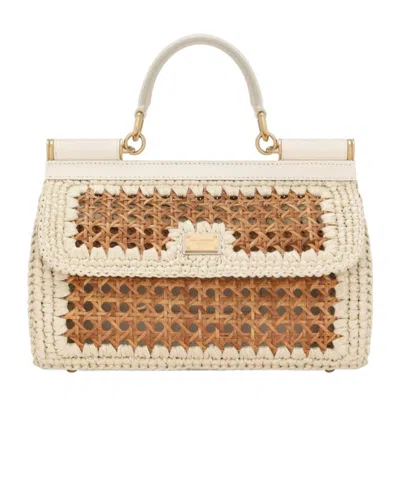 Dolce & Gabbana Sicily Cotton-blend Bag In Nude