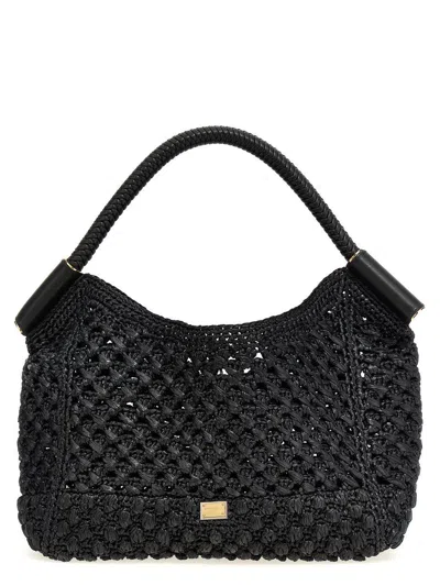 Dolce & Gabbana Sicily Crochet Handbag In Black