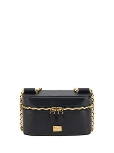 Dolce & Gabbana 'sicily Cube' Black Shoulder Bag With Logo Plaque On The Front And Double Zip