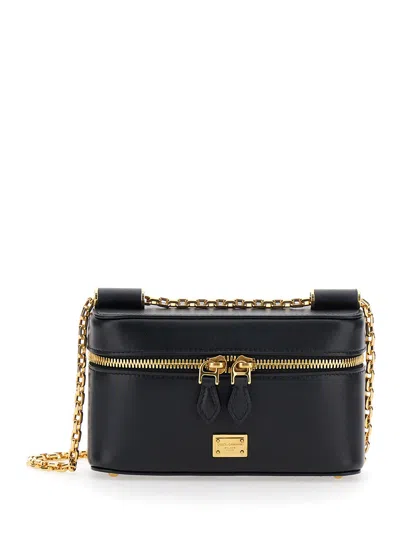 DOLCE & GABBANA DOLCE & GABBANA WOMEN 'SICILY CUBE' BLACK SHOULDER BAG WITH LOGO PLAQUE ON THE FRONT AND DOUBLE ZIP 