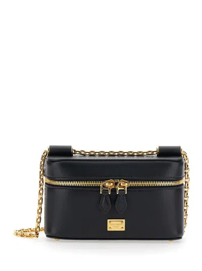 DOLCE & GABBANA 'SICILY CUBE' BLACK SHOULDER BAG WITH LOGO PLAQUE ON THE FRONT AND DOUBLE ZIP IN LEATHER WOMAN
