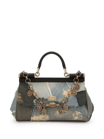 Dolce & Gabbana Sicily Denim Patchwork Cross Body Bag In Blue