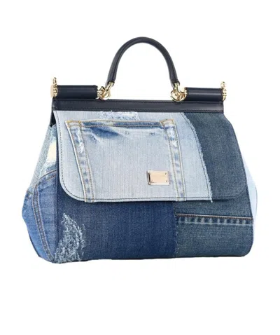 Dolce & Gabbana Sicily Denim Tote Bag In Gray