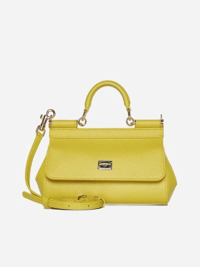 Dolce & Gabbana Sicily East West Small Leather Bag In Yellow