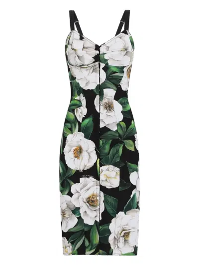 Dolce & Gabbana Sicily Floral-print Corset Mini Dress In Black