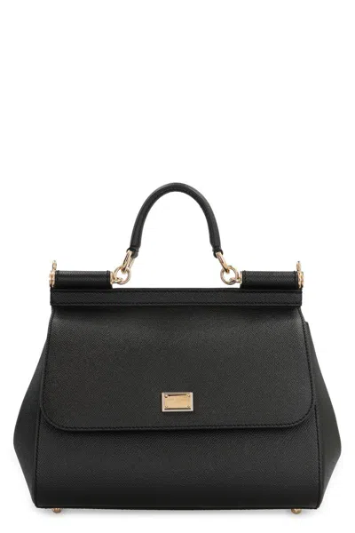 Dolce & Gabbana Sicily Medium Textured-leather Tote In Black