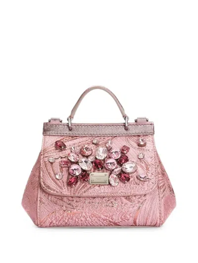 Dolce & Gabbana Kids' Sicily Handbag In Brocade In Pink