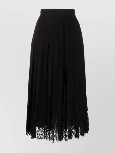 Dolce & Gabbana Sicily High Waist Midi Skirt Lace Trim Pleated Design In Black