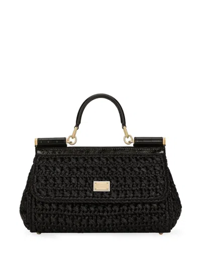 Dolce & Gabbana Sicily Interwoven Mini Bag In Black