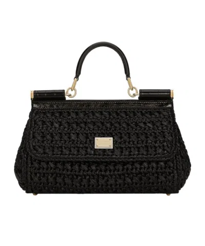 Dolce & Gabbana Sicily Interwoven Mini Bag In Black