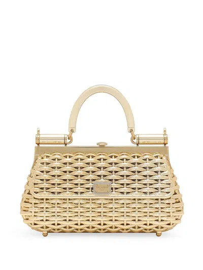 Dolce & Gabbana Gewebte Sicily Mini-tasche In Gold