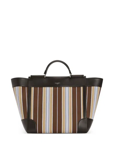 Dolce & Gabbana Sicily Jacquard Fabric Tote Bag In Brown