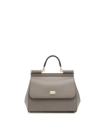 Dolce & Gabbana Sicily Large Dauphine Leather Handbag In Gray