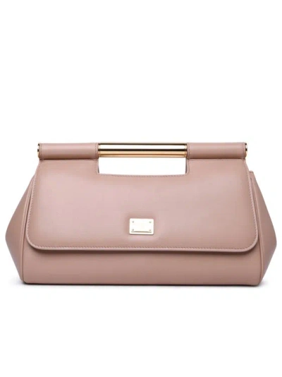 Dolce & Gabbana Sicily' Large Leather Clutch Nude In Pink
