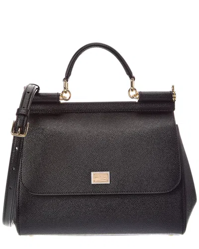 Dolce & Gabbana Sicily Large Leather Satchel In Black