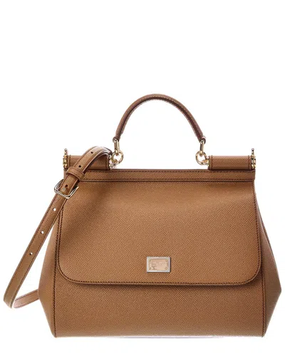Dolce & Gabbana Sicily Large Leather Satchel In Brown
