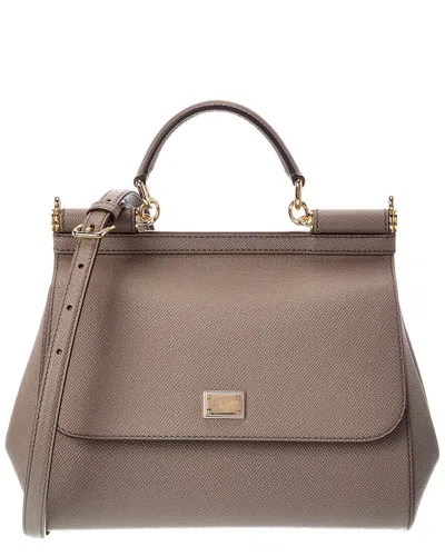Dolce & Gabbana Sicily Large Leather Satchel In Brown