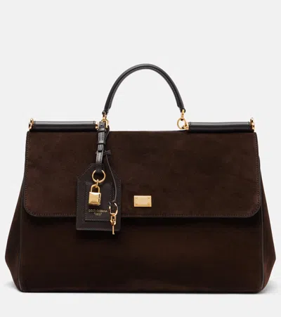 Dolce & Gabbana Sicily Large Suede Tote Bag In Brown
