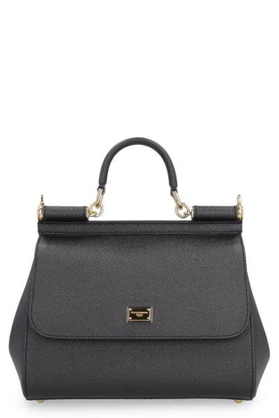 Dolce & Gabbana Sicily Leather Handbag In Black