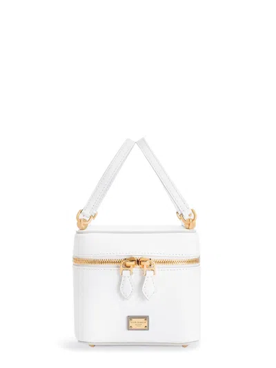 Dolce & Gabbana Sicily Leather Handbag With Iconic Logo Plate In White