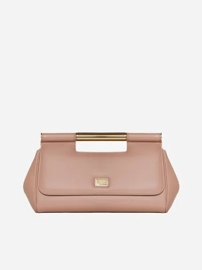 Dolce & Gabbana Sicily Large Leather Clutch Nude In Beige